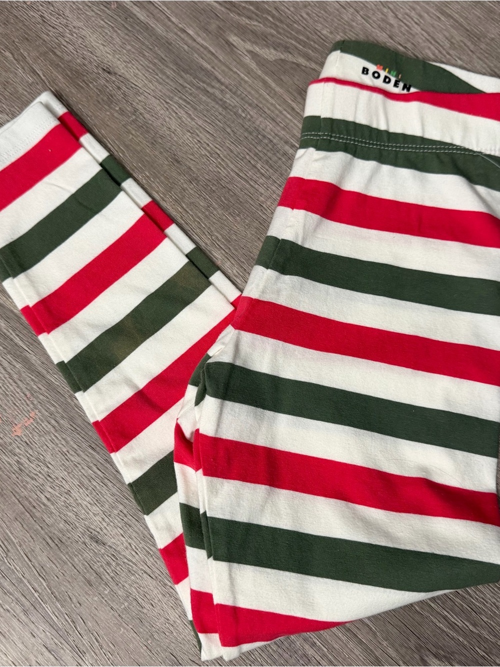 New! Mini Boden Red, Green & White Striped Kids Leggings